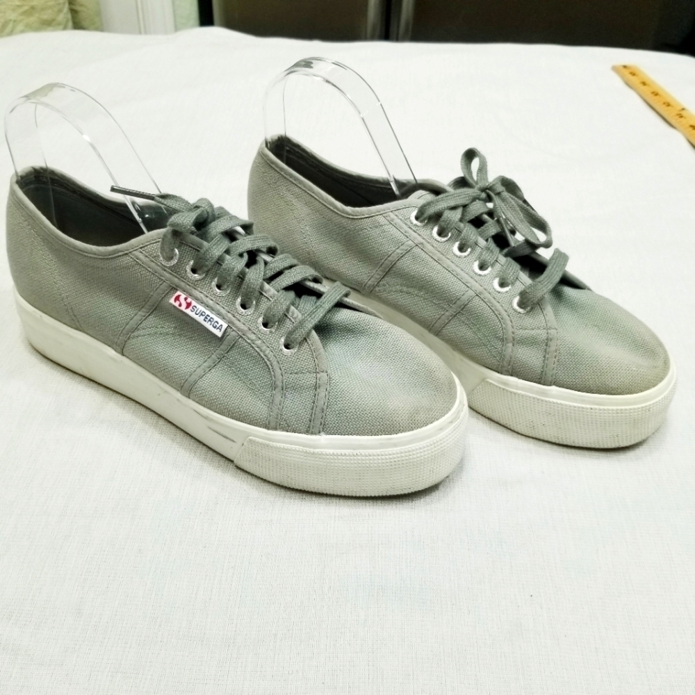 Superga Womens Platform Shoes Gray Low Top Canvas Sneaker Skater Hipster 41.5